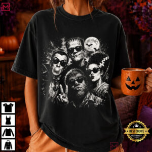 Halloween Monster Frankenstein Werewolf Dracula Bubblegum Selfie Retro T Shirt (3)