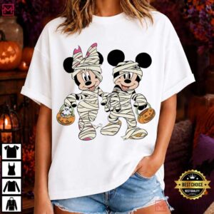 Mickey Minnie Mummy Halloween Retro Party 2026 T Shirt (1)