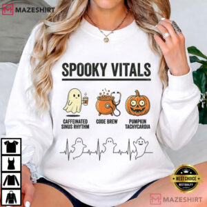Nurse Halloween Spooky Vitals Funny Spooky Season T Shirt (4)