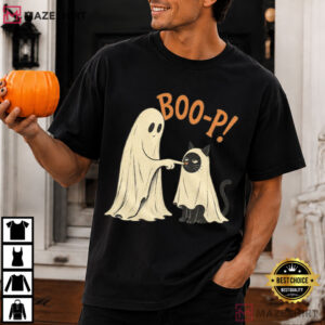Boo P Ghost Cat Funny Halloween Black Cat Spooky Season T Shirt (4)