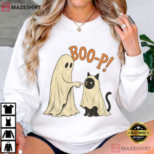 Boo P Ghost Cat Funny Halloween Black Cat Spooky Season T Shirt (2)