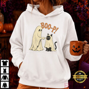 Boo P Ghost Cat Funny Halloween Black Cat Spooky Season T Shirt (3)