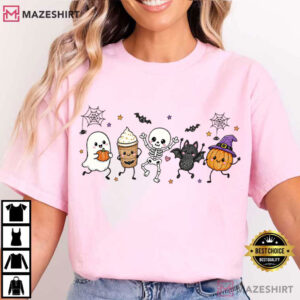 Cute Halloween Doodles Spooky Ghost Skeleton Pumpkin T Shirt (4)