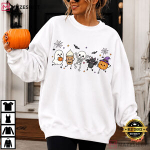 Cute Halloween Doodles Spooky Ghost Skeleton Pumpkin T Shirt (2)