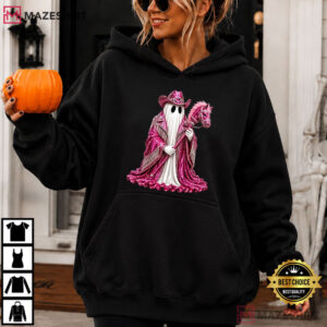 Halloween Pink Glitter Cowgirl Ghost Pink Western T Shirt (4)