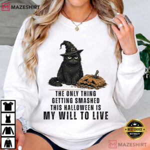 Witch Hat Only Thing Getting Smashed Halloween Cat T Shirt (4)