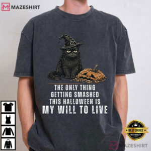 Witch Hat Only Thing Getting Smashed Halloween Cat T Shirt (1)