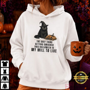 Witch Hat Only Thing Getting Smashed Halloween Cat T Shirt (2)