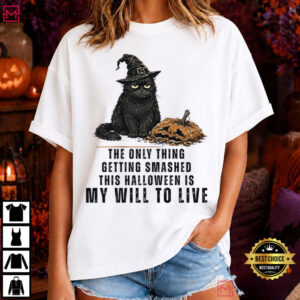 Witch Hat Only Thing Getting Smashed Halloween Cat T Shirt (3)