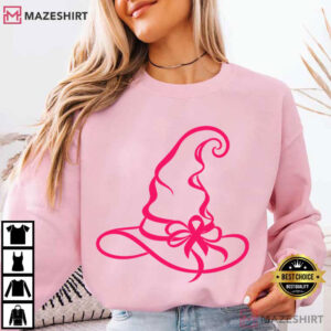 Breast Cancer Awareness Witch Hat Pink Ribbon Halloween T Shirt (2)