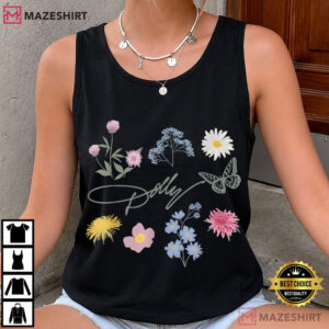 Dolly Parton Signature Encircled By Butterfly And Flowers T Shirt (2)