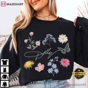 Dolly Parton Signature Encircled By Butterfly And Flowers T Shirt (3)