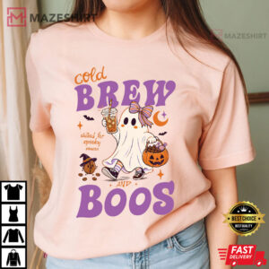 Cold Brew And Boos Halloween Ghost Coffee Spooky Season T Shirt (4)