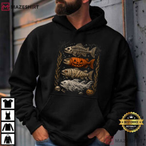 Halloween Fishing Trout Fish Ghost Pumpkin Skeleton Funny T Shirt (4)