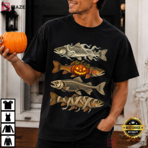 Halloween Trout Fish Ghost Pumpkin Skeleton Mummy T Shirt (1)