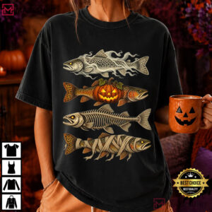 Halloween Trout Fish Ghost Pumpkin Skeleton Mummy T Shirt (3)