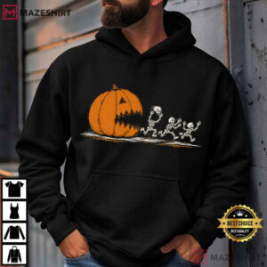 Skeletons Running From Pumpkin Funny Halloween T Shirt (2)