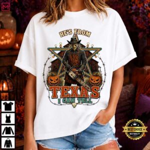Horror Chainsaw He's From Texas I Can Tell Vintage Horror T Shirt (4)