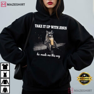 Grunge Raccoon Drinking Coffee Tea Take It Up With Jesus T Shirt (4)