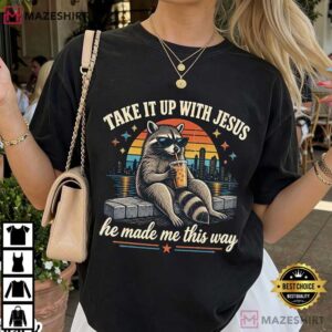 Grunge Raccoon Holding Bubble Tea Take It Up With Jesus T Shirt (4)