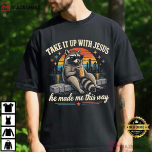 Grunge Raccoon Holding Bubble Tea Take It Up With Jesus T Shirt (1)