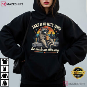 Grunge Raccoon Holding Bubble Tea Take It Up With Jesus T Shirt (3)