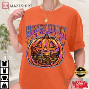 Harvest Hollow Halloween Pumpkin Spooky Season Est 1962 T Shirt (4)