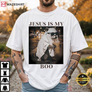 Jesus Is My Boo Raccoon Christian Halloween Funny Trash Panda Ghost T (1)