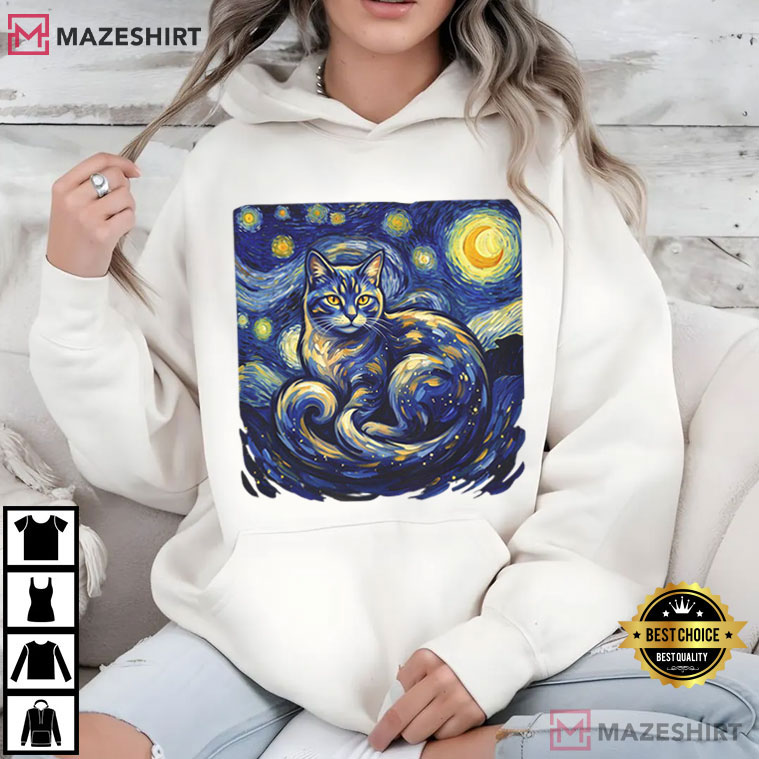 Starry Night Cat Van Gogh Style Night Sky Cat T-Shirt Starry Night Cat Van Gogh Style Night Sky Cat T-Shirt