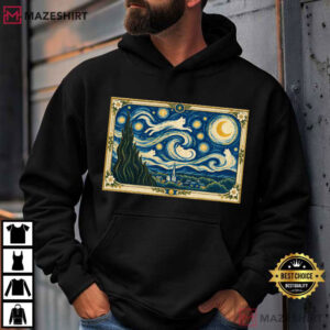 Van Gogh Cat Vintage Art Black Cat Starry Night T Shirt (4)
