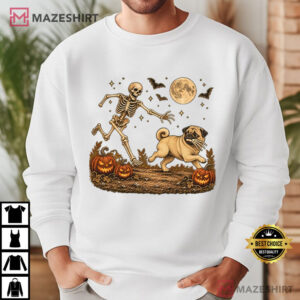 Halloween Pug Dog Funny Skeleton Spooky T Shirt (4)