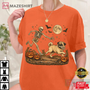 Halloween Pug Dog Funny Skeleton Spooky T Shirt (1)