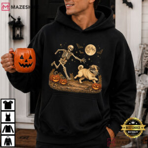 Halloween Pug Dog Funny Skeleton Spooky T Shirt (3)