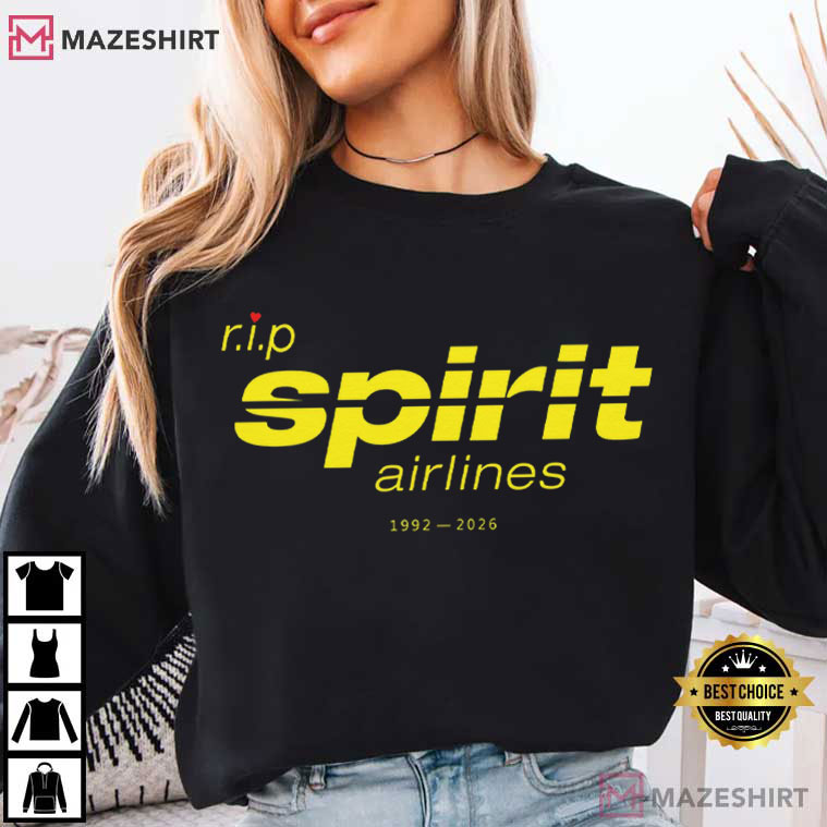 RIP Spirit Airlines 1992-2026 Satirical T-Shirt RIP Spirit Airlines 1992-2026 Satirical T-Shirt