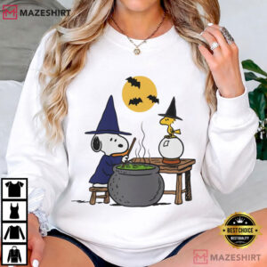 Snoopy Halloween Witch Retro Vintage Ringer T Shirt (2)