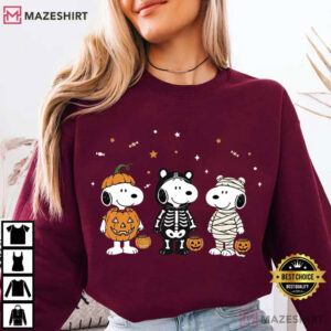 Snoopy Halloween Cute Dog Pumpkin Skeleton Mummy T Shirt (4)