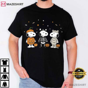 Snoopy Halloween Cute Dog Pumpkin Skeleton Mummy T Shirt (1)