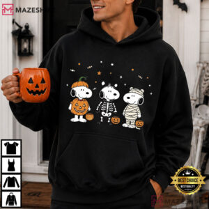 Snoopy Halloween Cute Dog Pumpkin Skeleton Mummy T Shirt (2)