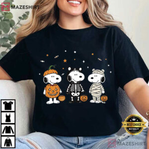 Snoopy Halloween Cute Dog Pumpkin Skeleton Mummy T Shirt (3)