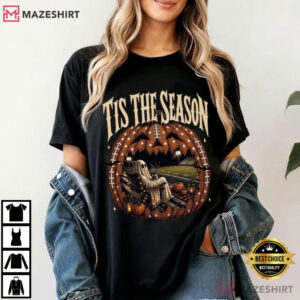 Tis The Season Ghost Vintage Halloween Football Spooky T-Shirt