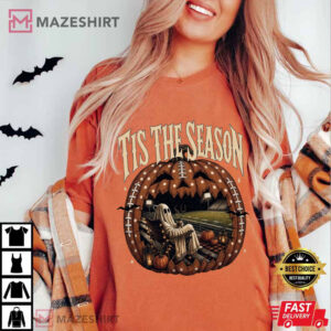 Tis The Season Ghost Vintage Halloween Football Spooky T Shirt (2)
