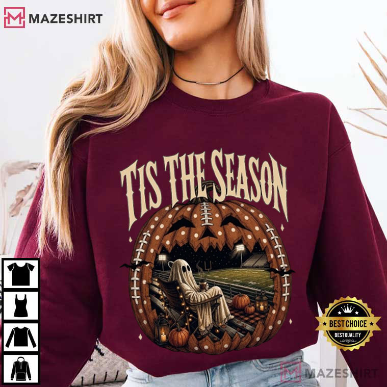 Tis The Season Ghost Vintage Halloween Football Spooky T-Shirt Tis The Season Ghost Vintage Halloween Football Spooky T-Shirt