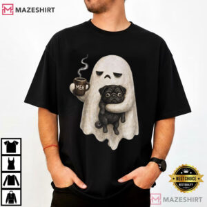 Ghost And Pug Funny Coffee Halloween Dog Lover T Shirt (1)