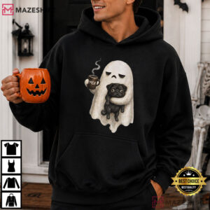 Ghost And Pug Funny Coffee Halloween Dog Lover T Shirt (2)
