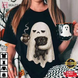 Ghost And Pug Funny Coffee Halloween Dog Lover T Shirt (3)