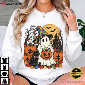 Autism Halloween Spooky Autism Awareness Ghost T Shirt (1)