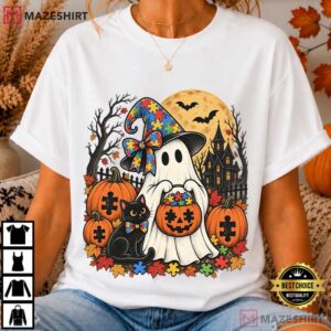Autism Halloween Spooky Autism Awareness Ghost T Shirt (2)
