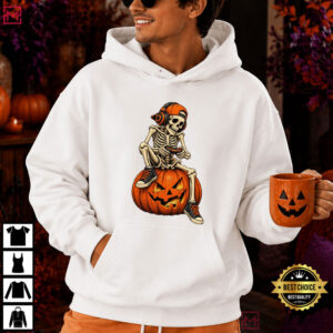 Skeleton Gamer Pumpkin Funny Halloween Gaming T Shirt (4)