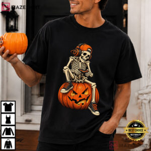 Skeleton Gamer Pumpkin Funny Halloween Gaming T Shirt (2)