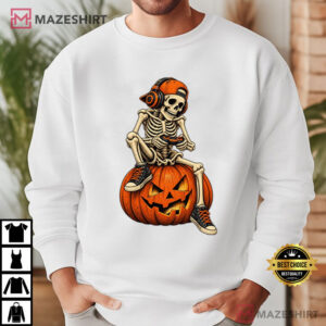 Skeleton Gamer Pumpkin Funny Halloween Gaming T Shirt (3)